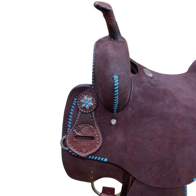 Circle S Barrel Style Saddle with Teal Buckstitch - 14 Inch #3