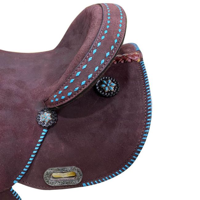 Circle S Barrel Style Saddle with Teal Buckstitch - 14 Inch #4