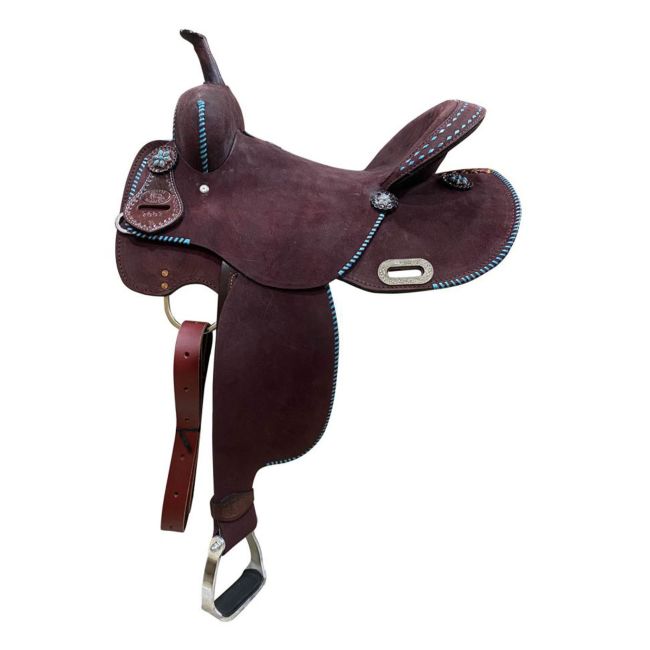 Circle S Barrel Style Saddle with Teal Buckstitch - 14 Inch