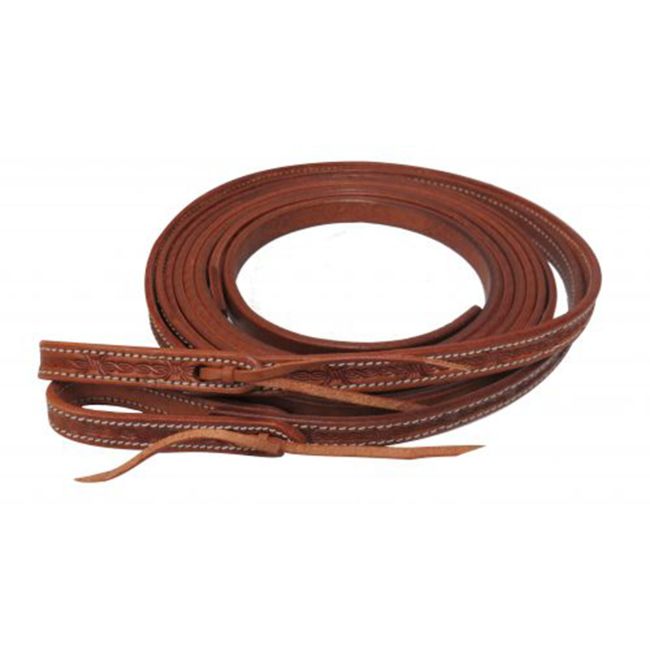 Showman 5&#47;8" x 8ft Argentina cow leather barbed wire tooled split reins #3