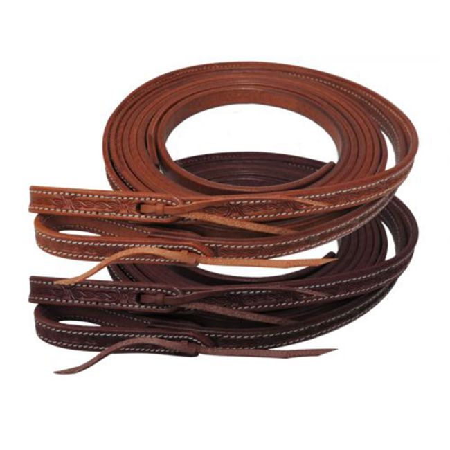 Showman 5&#47;8" x 8ft Argentina cow leather barbed wire tooled split reins