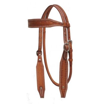 Showman Argentina Cow Leather Double Stitched Headstall with Barbed Wire Tooling