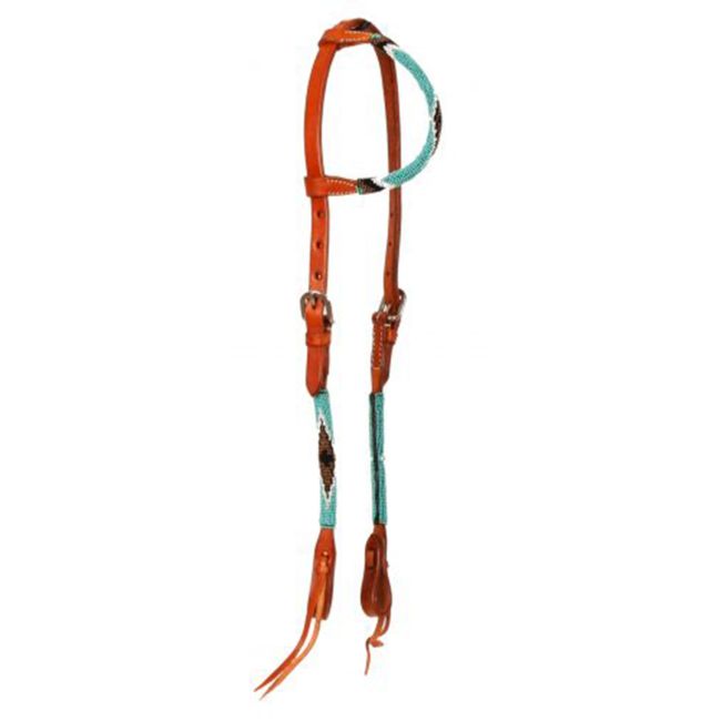 Showman Argentina Cow Leather Beaded Cross One Ear Headstall