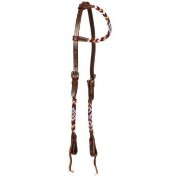 Showman Argentina Cow Leather Beaded One Ear Headstall - Purple and Maroon