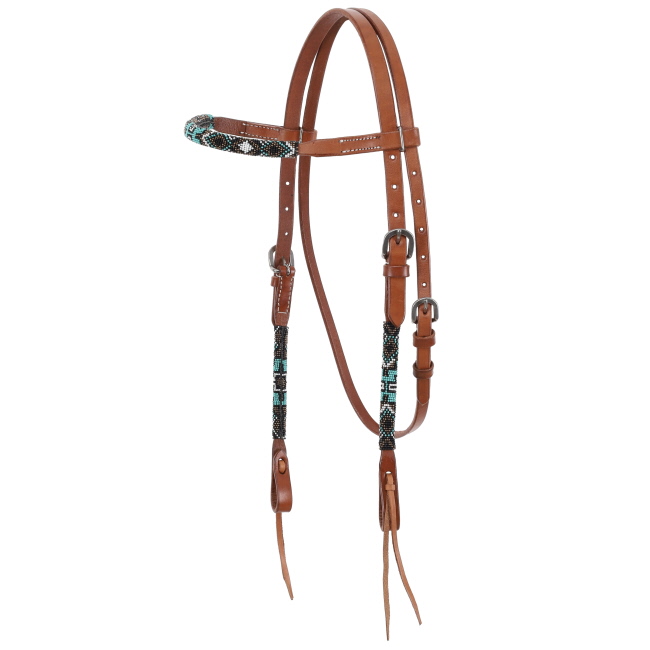 Showman Beaded browband headstall. Headstall is made of Argentina leather