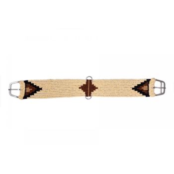 Showman Cotton Blend Off White straight string girth with SS Roller Buckle with Southwest Design