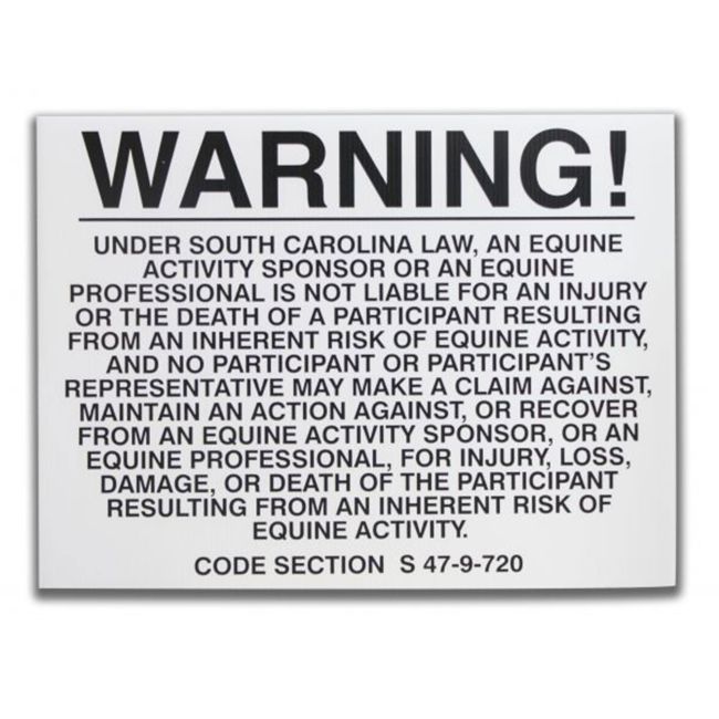 18" x 24" South Carolina equine liability sign