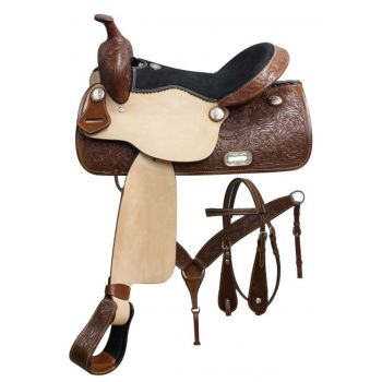 Double T Pleasure Style Saddle Set with Floral Tooling - 15, 16, 17 Inch