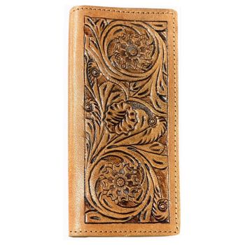 Light Brown Men's Wallet with Floral Tooling