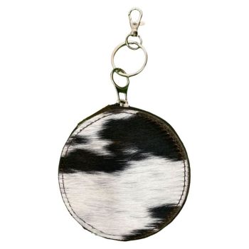 Black & White Hair on Cowhide Round Clip Key-chain Wallet Pouch