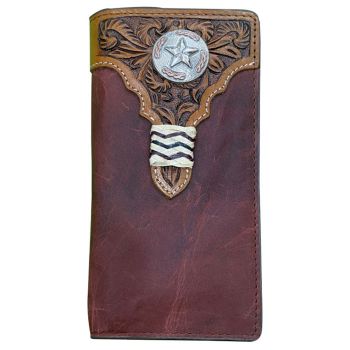 Combination Burgundy and medium oil Rodeo Style Leather Bi-fold Wallet