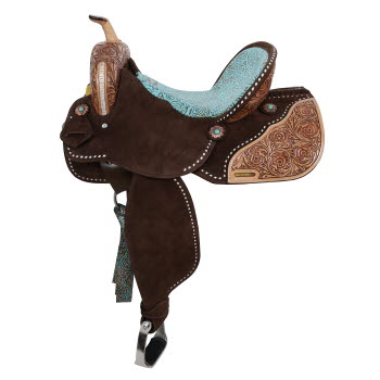 Klassy Cowgirl Teal Rose Barrel Style Saddle - 14, 15, 16 Inch