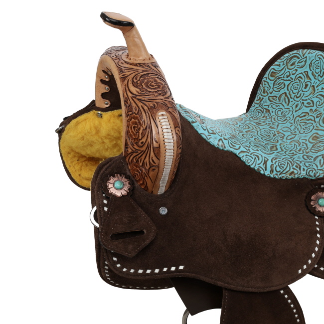 Klassy Cowgirl Teal Rose Barrel Style Saddle - 14, 15, 16 Inch #3