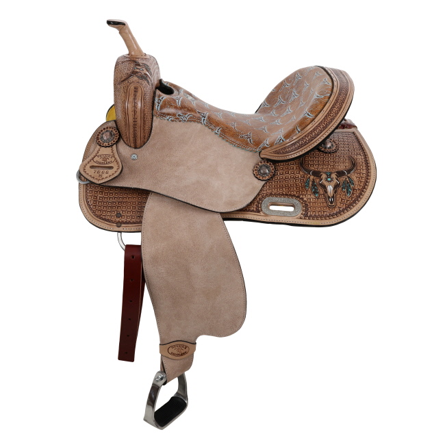 Double T Weathered Steer Barrel Style Saddle - 15 Inch