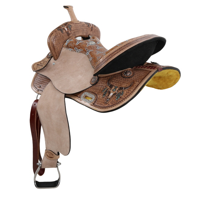 Double T Weathered Steer Barrel Style Saddle - 15 Inch #2