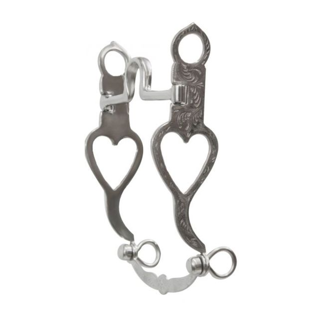 Showman stainless steel bit with fully engraved silver and open heart on 8.5" cheeks