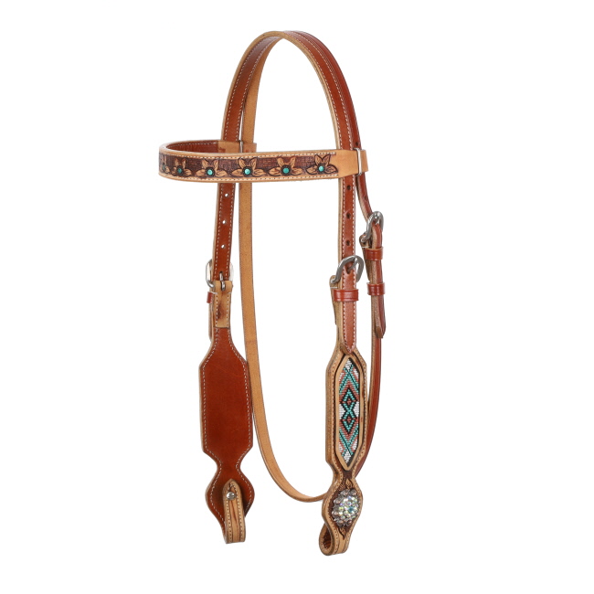 Showman Medium Oil Browband Beaded Inlay Headstall and Breast collar Set #2