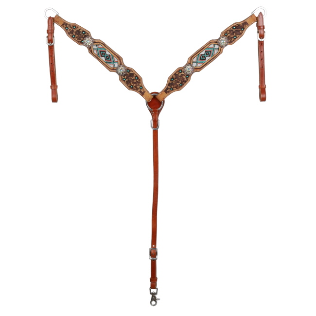 Showman Medium Oil Browband Beaded Inlay Headstall and Breast collar Set #3