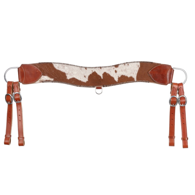 Showman Brown and White Hair on Cowhide leather tripping collar, with black whipstitching