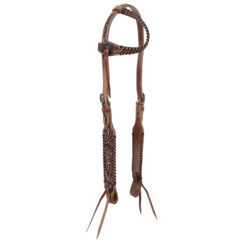 Showman Floral Tooled One Ear Leather Headstall with black rawhide whipstitching