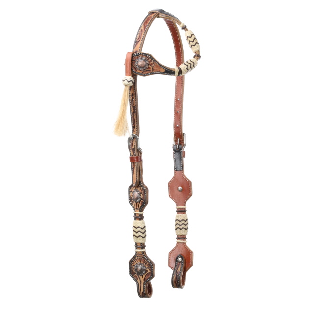 Showman One Ear Headstall and Breastcollar Set with Rawhide Accents #2