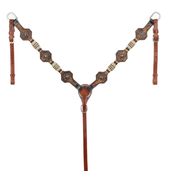 Showman One Ear Headstall and Breastcollar Set with Rawhide Accents #3