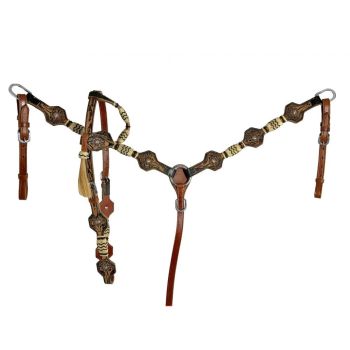 Showman One Ear Headstall and Breastcollar Set with Rawhide Accents
