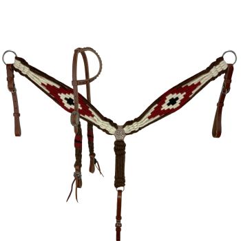 Showman Redend Point Corded Mohair One Ear Headstall and Breastcollar Set