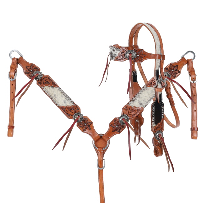 Showman Leather Lily Browband Headstall and Breastcollar Set