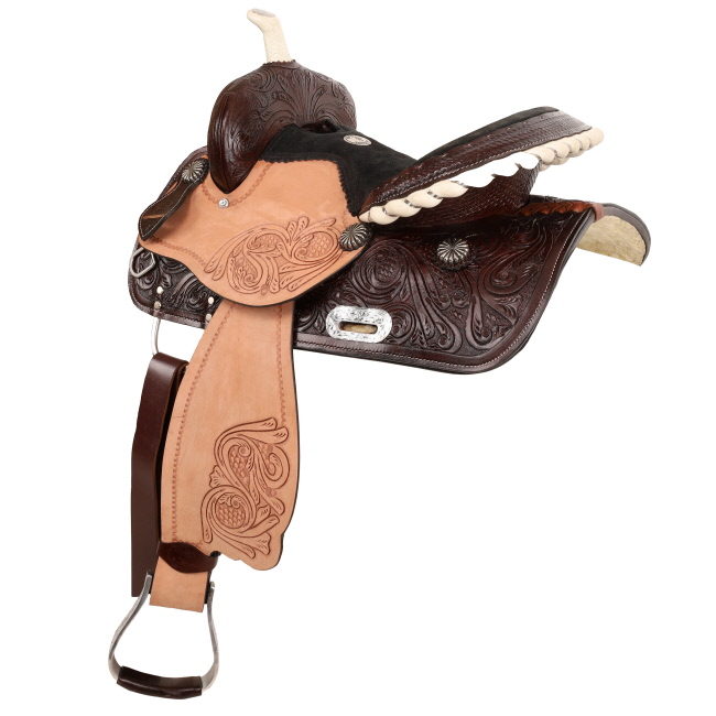 Double T Barrel Style Saddle with Engraved Silver Stirrups - 14, 15, 16 Inch #2