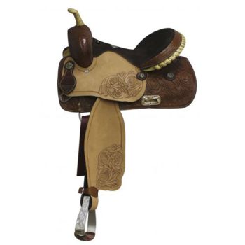 14", 15", 16" Double T Barrel Style Saddle with engraved silver stirrups