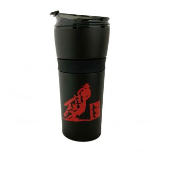 16oz Coated Black tumbler with red Barrel Racer decal