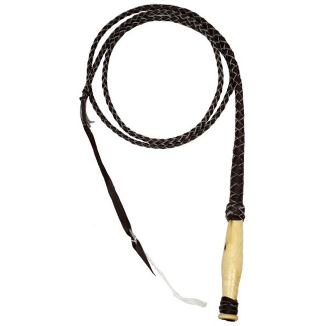 4 foot Leather braided bull whip with wooden handle