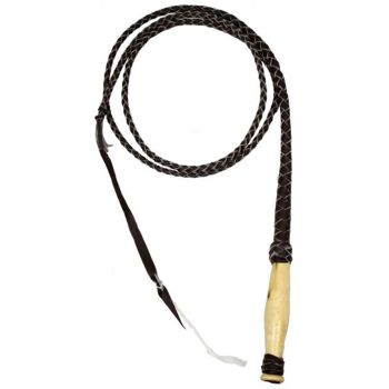 6 foot Leather braided bull whip with wooden handle