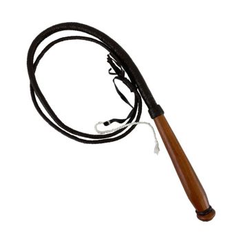 6ft Braided Leather Bull Whip with Wooden Handle