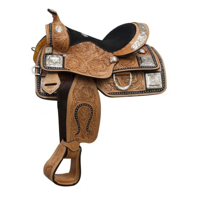 Double T Fully Tooled Youth Show Saddle with Silver - 12 Inch