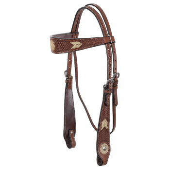 Showman Browband headstall with rawhide accent design made of Argentina Cow Leather