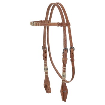 Showman Browband Harness Leather headstall with quick change bit loops and rawhide accents