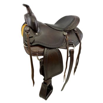 Economy Leather Trail Saddle with Half Moon Tooling - 16 Inch