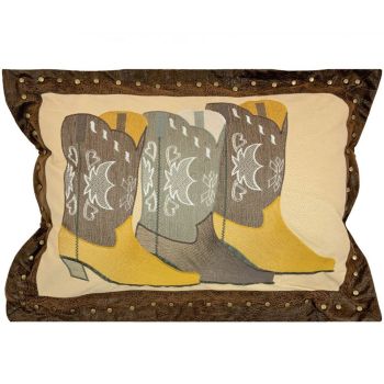 Boot Embroidered Pillow with Copper Dot Edge