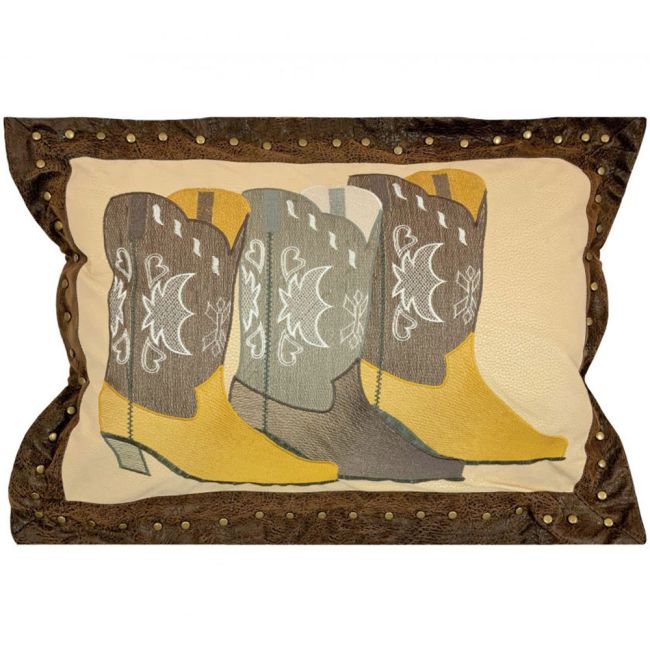 Boot Embroidered Pillow with Copper Dot Edge