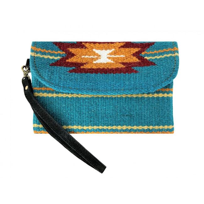 Showman 100% Wool Teal Southwest Design Saddle Blanket Wristlet