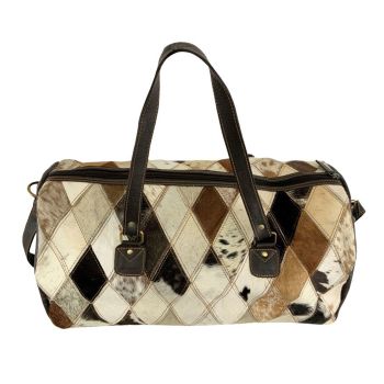 Showman Tri Color Diamond Hair on Cowhide Leather Duffle Bag