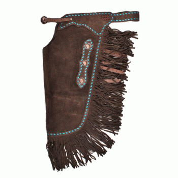 Showman Dark Brown Suede Leather Chinks with Turquoise Buckstitch