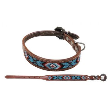 Showman Couture Beaded inlay leather dog collar with copper buckle