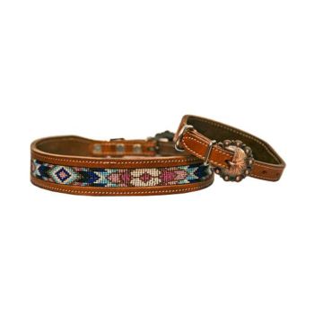 Showman Couture Genuine leather 1" wide dog collar with beaded inlay