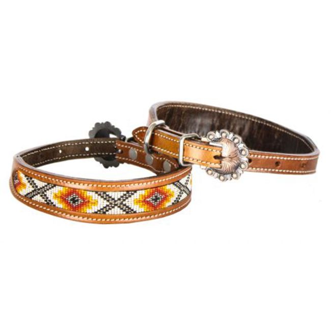 Showman Couture Genuine leather dog collar beaded inlay