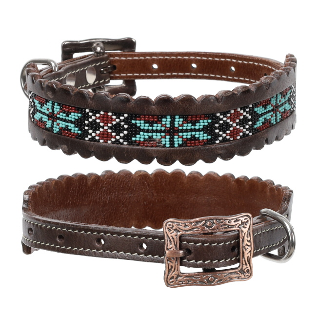 Showman Aztec Fusion Beaded Leather Dog Collar