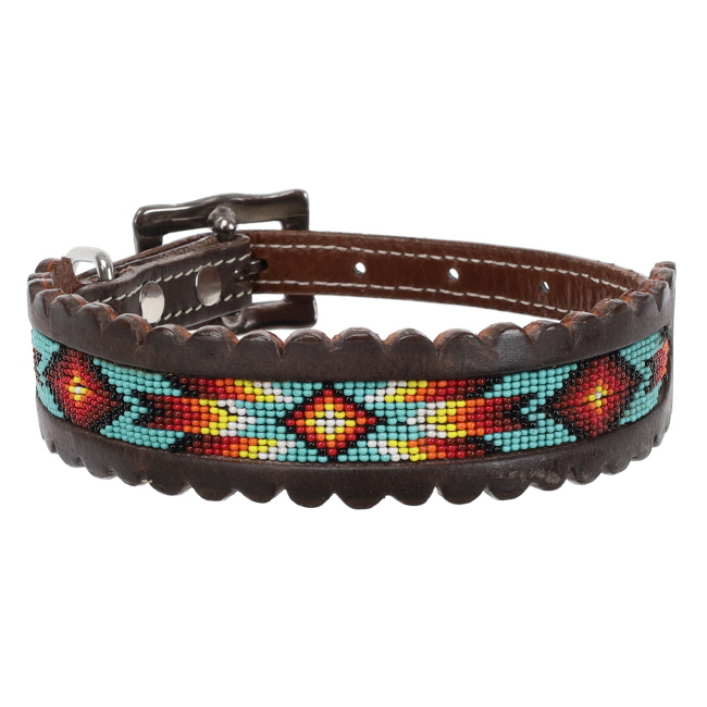 Showman Aztec Flame Beaded Leather Dog Collar #2