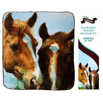 Showman Couture Luxury plush blanket with "Barn Buddies" print. Queen Size 76" x 93"